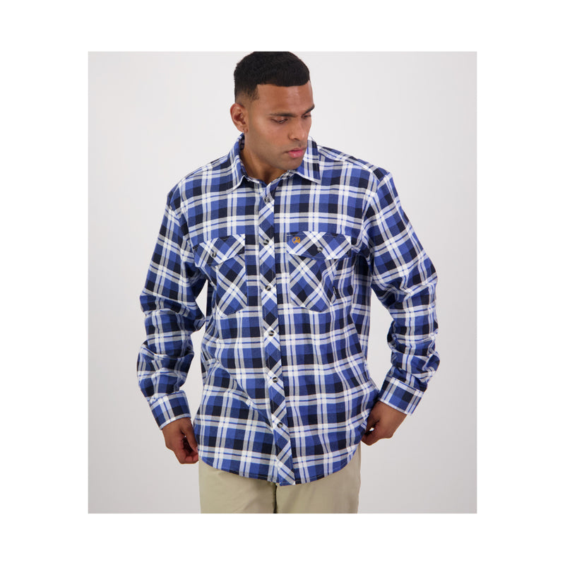 Mid Blue | Swanndri Mens Egmont Full Button Flannelette Shirt Hero Image Showing No Logos, Titles Or Variants.