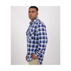 Mid Blue | Swanndri Mens Egmont Full Button Flannelette Shirt Image Showing Side View.