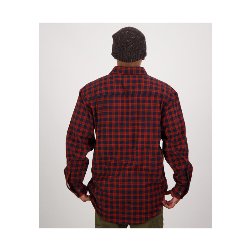 Red Lattice | Swanndri Mens Egmont Full Button Flannelette Shirt Image Showing Back View.