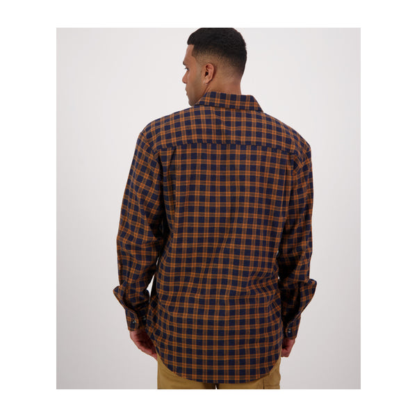 Toffee Lattice | Swanndri Mens Egmont Full Button Flannelette Shirt Image Showing Back View.