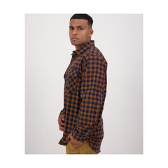 Toffee Lattice | Swanndri Mens Egmont Full Button Flannelette Shirt Image Showing Side View.