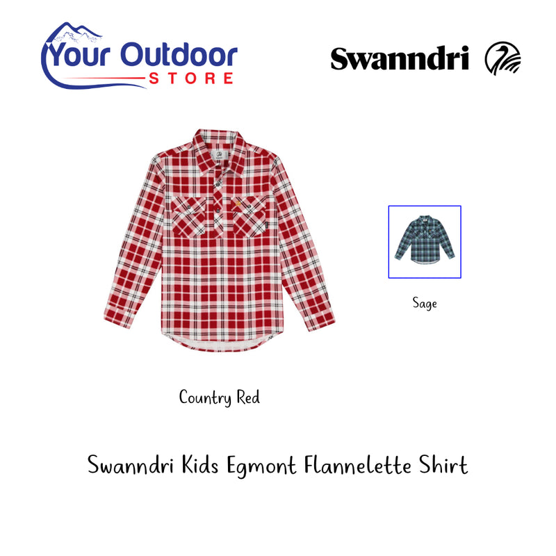 Swanndri Kids Egmont Flannelette Shirt. Hero Image Showing Logos, Title and Variant. 