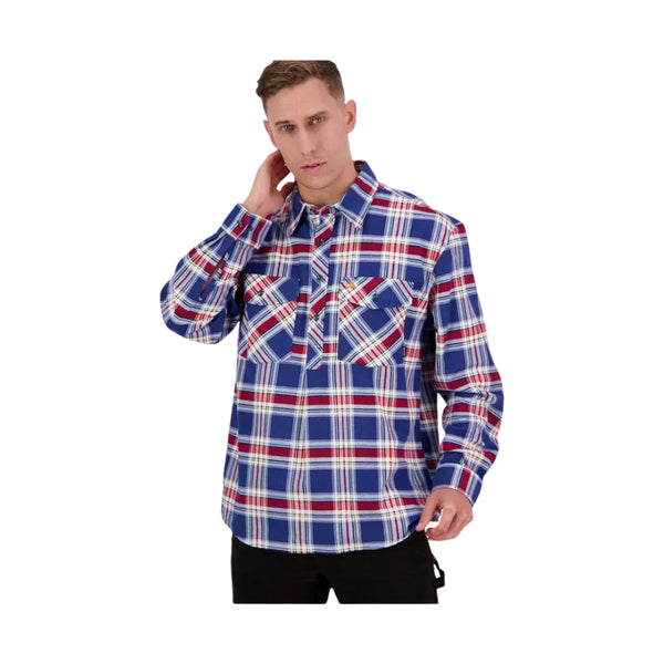 Crimson | Swanndri Mens Egmont Half Button Flannelette Shirt Image Showing No Logos Or Titles.
