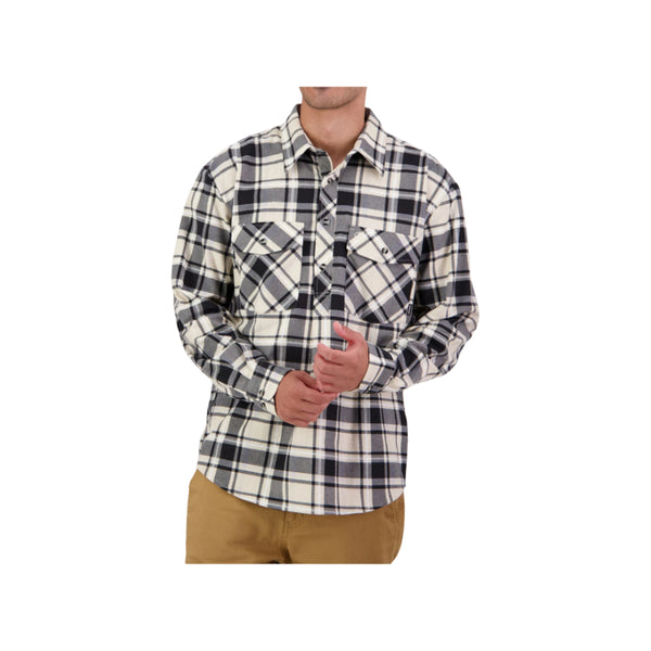 Dark Biscuit | Swanndri Mens Egmont Half Button Flannelette Shirt image Showing No Logos Or Titles. 