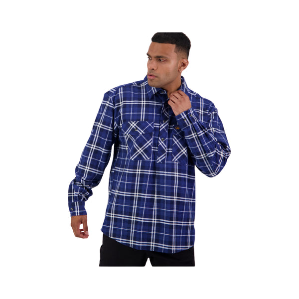 Midnight | Swanndri Mens Egmont Half Button Flannelette Shirt Image Showing No Logos or Titles.