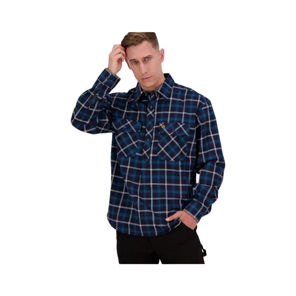 Ocean | Swanndri Mens Egmont Half Button Flannelette Shirt Image Showing No Logos Or Titles.