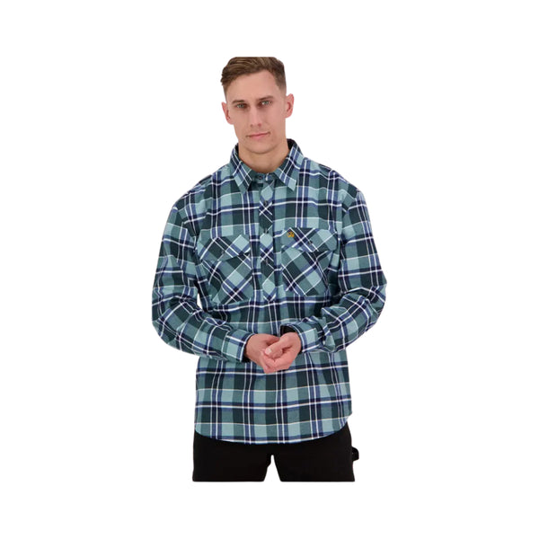 Sage | Swanndri Mens Egmont Half Button Flannelette Shirt Image Showing No  Logos Or Titles.