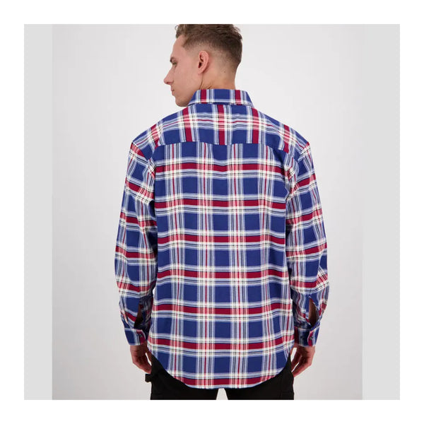 Crimson | Swanndri Men's Egmont Half Button Flannelette Shirt Image Showing Back View.