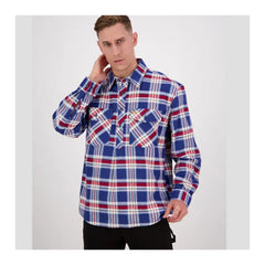 Crimson | Swanndri Men's Egmont Half Button Flannelette Shirt Image Showing Front View.