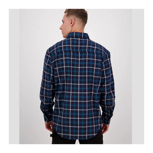 Ocean | Swanndri Men's Egmont Half Button Flannelette Shirt Image Showing Back View.
