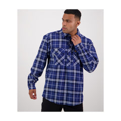 Midnight | Swanndri Men's Egmont Half Button Flannelette Shirt Image Showing No Logos Or Titles.