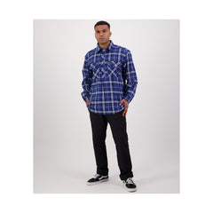 Midnight | Swanndri Men's Egmont Half Button Flannelette Shirt Image Showing Full Front View.