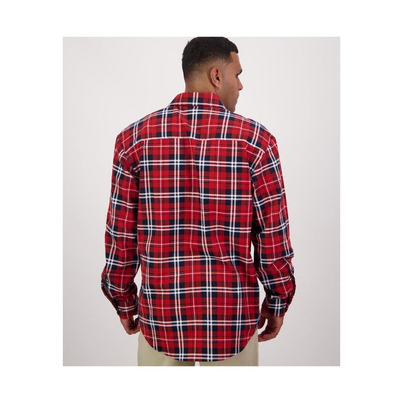 Rata | Swanndri Men's Egmont Half Button Flannelette Shirt Image Showing Back View.