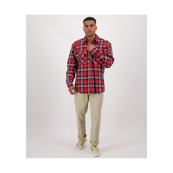 Rata | Swanndri Men's Egmont Half Button Flannelette Shirt Image Showing Full Front View.