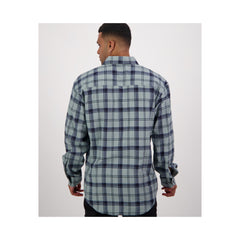Sage | Swanndri Men's Egmont Half Button Flannelette Shirt  Image Showing Back View.