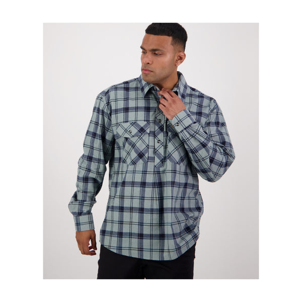 Sage | Swanndri Men's Egmont Half Button Flannelette Shirt Image Showing No Logos Or Titles.