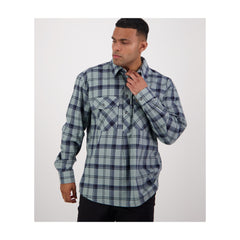 Sage | Swanndri Men's Egmont Half Button Flannelette Shirt Image Showing No Logos Or Titles.