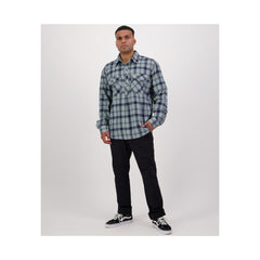 Sage | Swanndri Men's Egmont Half Button Flannelette Shirt Image Showing Full Front View.