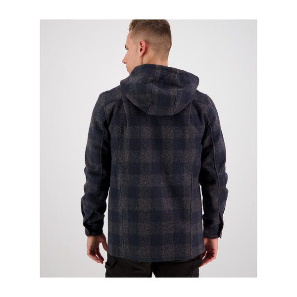 Coal Check | Men's Hudson Hoody, Back View Hood Down.