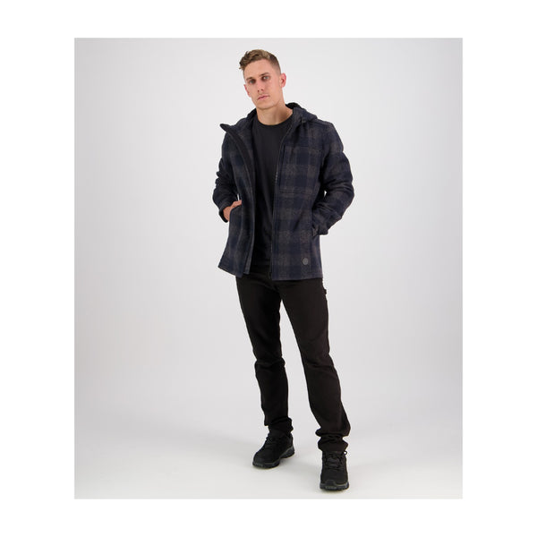 Coal Check | Men's Hudson Hoody, Front View Unzipped.