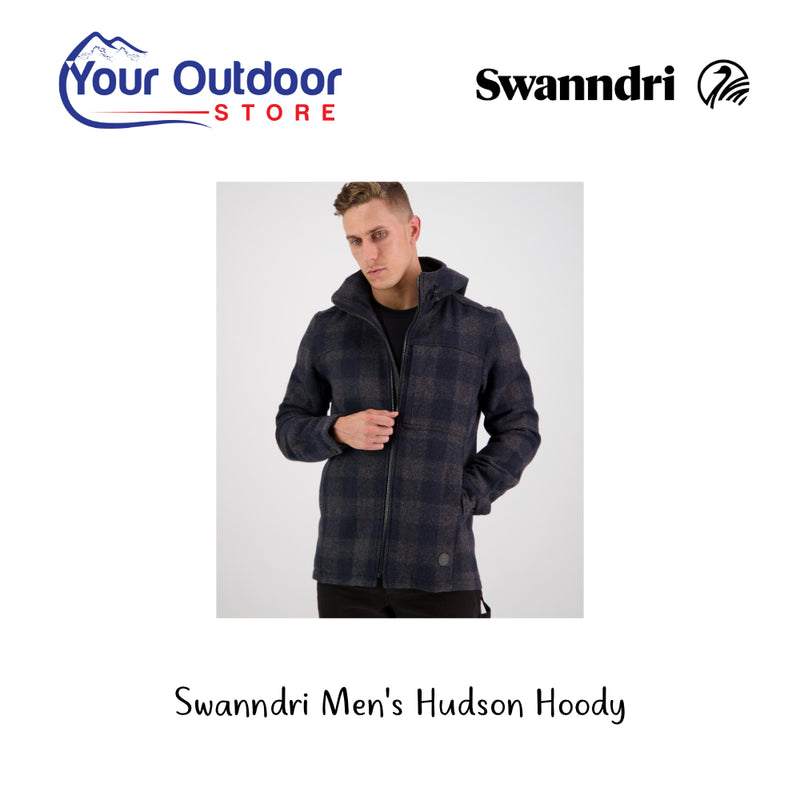 Swanndri Men's Hudson Hoody. Hero Image Showing Logos and Title. 