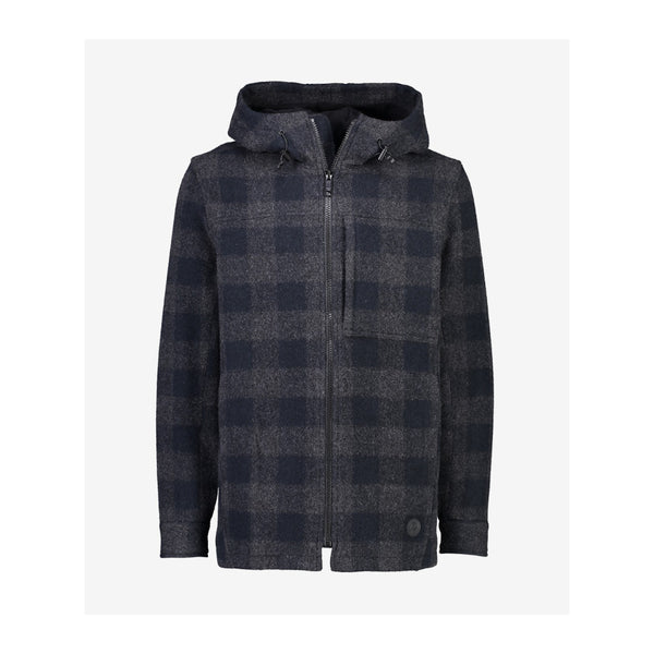 Coal Check | Men's Hudson Hoody, Front Flat View - Zipped Up.