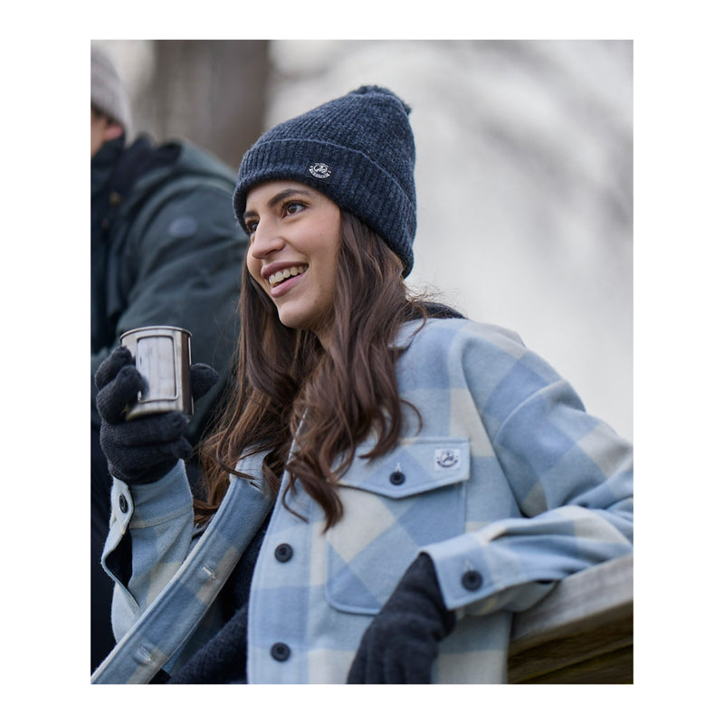 Powder Check | Swanndri Women's Anchorage Jacket - Worn By Model with Beanie and Gloves.