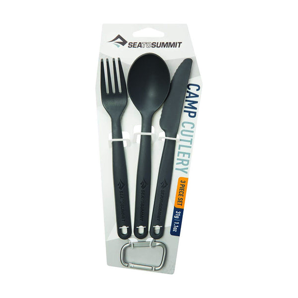 Charcoal | Sea To Summit Camp Cutlery 3 Piece Set Image Showing Set In The Packaging.
