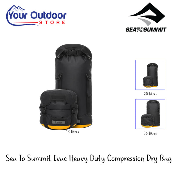 Sea To Summit Evac Heavy Duty Compression Dry Bag | Hero Image Showing All Logos, Titles And Variants.

