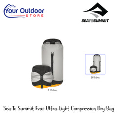 Sea To Summit Evac Ultra-Light Compression Dry Bag | Hero Image Showing All Logos, Titles And Variants.