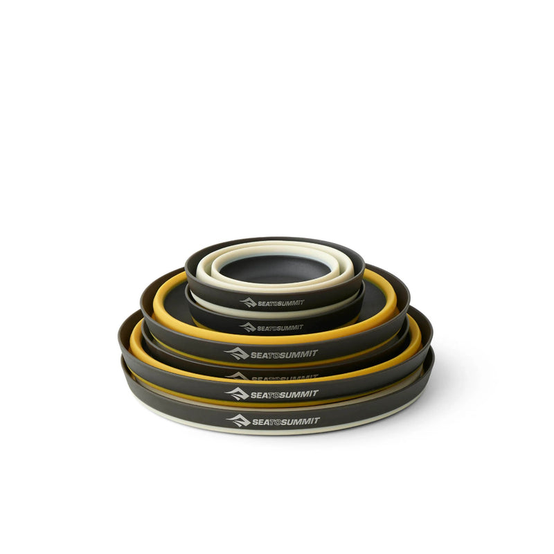 6 Piece | Sea To Summit Frontier Ultralight Collapsible Dinnerware Set Image Showing Dinnerware Set Packed Down For Storage And Transport.