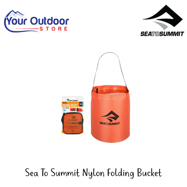 Sea To Summit Nylon Folding Bucket | Hero Image Showing All Logos And Titles.