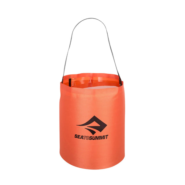 Red / 10L | Sea To Summit Nylon Folding Bucket Image Showing No Logos Or Titles, Bucket Full Of Water.