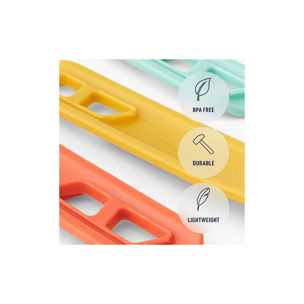 Orange/Yellow/Blue | Sea To Summit Passage 3 Piece Cutlery Set Image Showing Handles Along With Some Features.