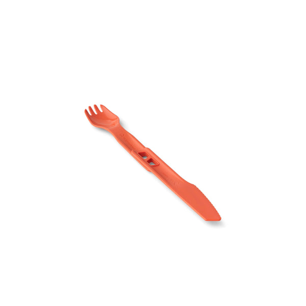 Orange | Sea To Summit Passage 3 Piece Cutlery Set Image Showing Knife And Fork Clicked Together To Form A Longer Handle.