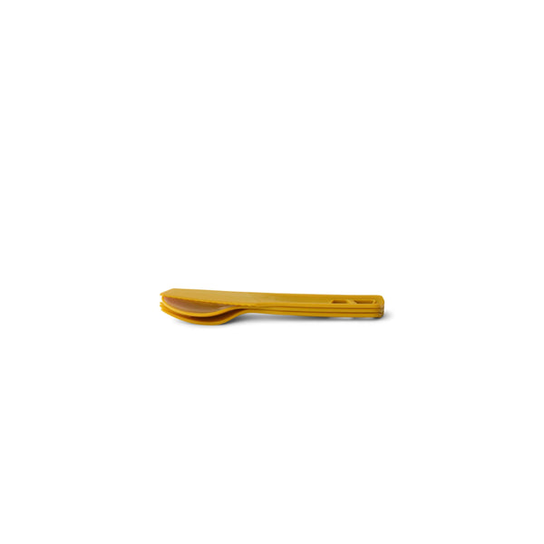 Yellow | Sea To Summit Passage 3 Piece Cutlery Set Image Showing Set Stacked Together For Easy Transport And Storage.