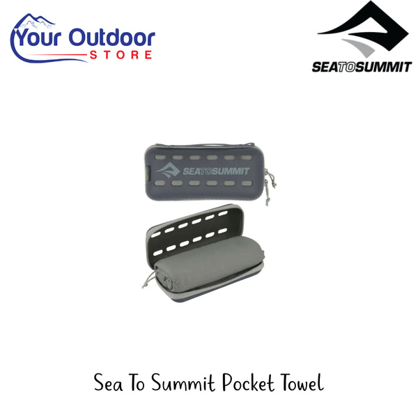 Sea To Summit Pocket Towel | Hero Image Showing All Logos And Titles.