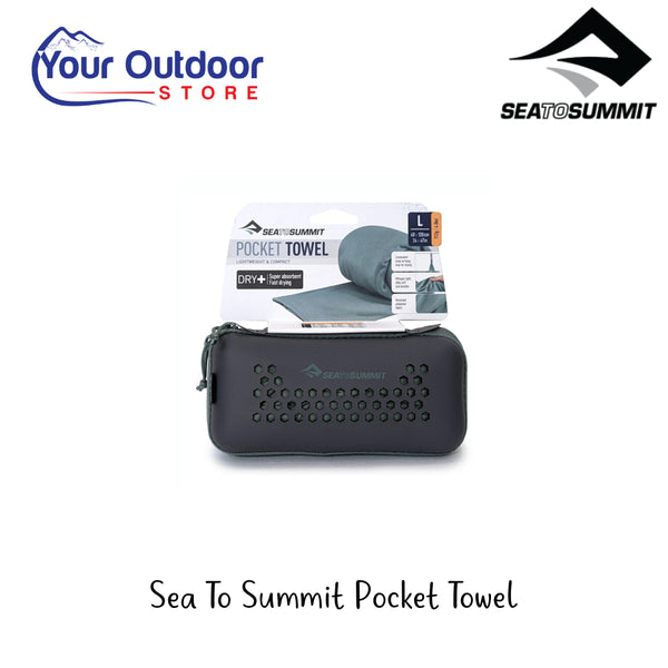 Sea To Summit Pocket Towel | Hero Image Showing All Logos And Titles.