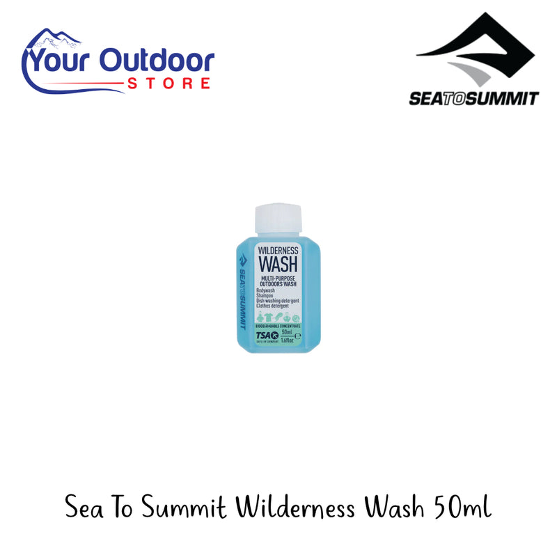 Sea To Summit Wilderness Wash 50ml | Hero Image Showing All Logos And Titles.