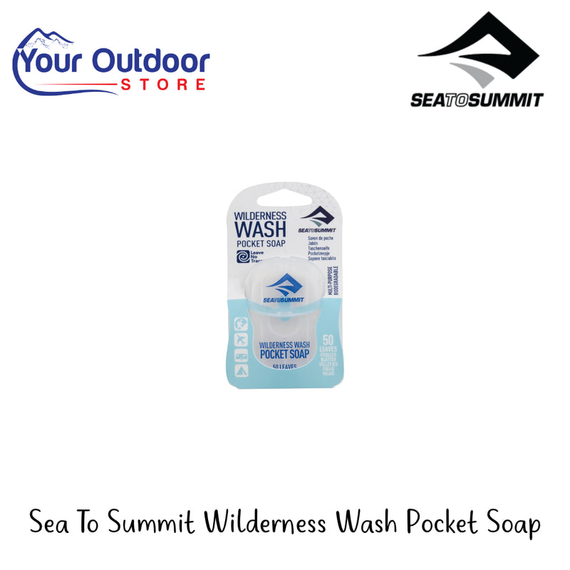 Sea To Summit Wilderness Wash Pocket Soap | Hero Image Showing All Logos And Titles.
