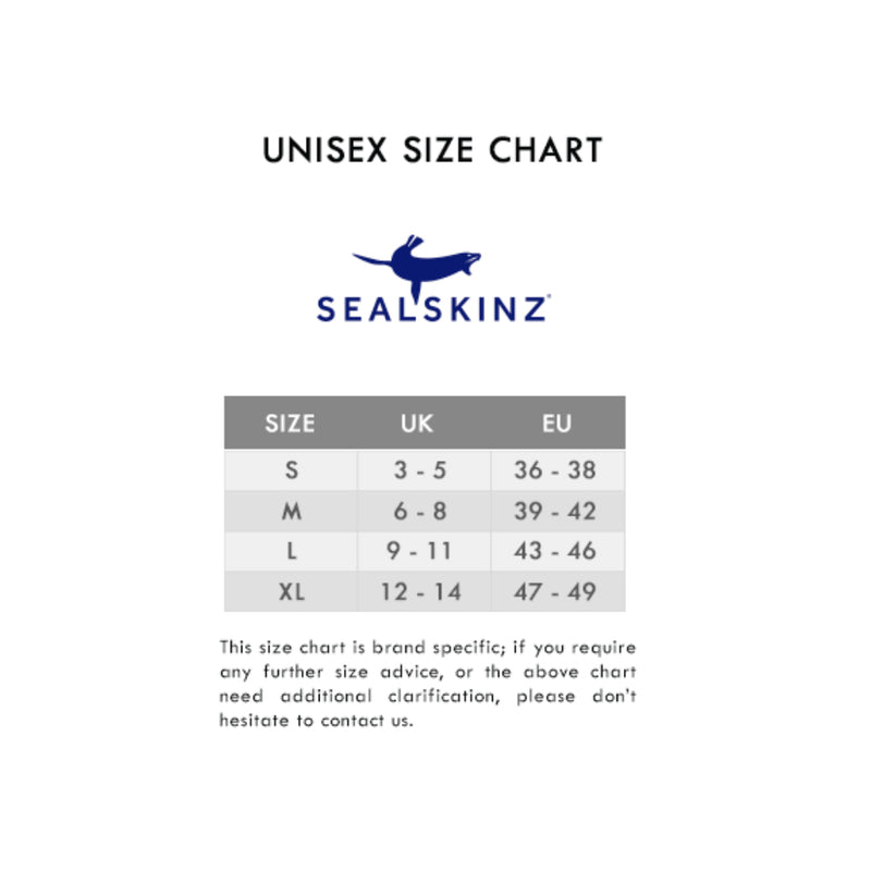 Black Grey Marl | Unisex Sealskinz Socks Size Chart. 