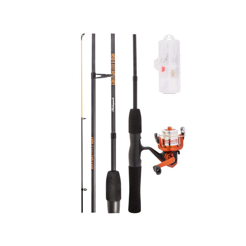 Black / Orange | Shakespeare Catch More Fish Travel Combo Image Showing View Of All Components.