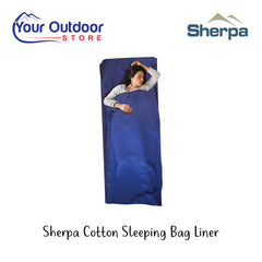 Sherpa Cotton Sleeping Bag Liner | Hero Image Showing All Logos And Titles.