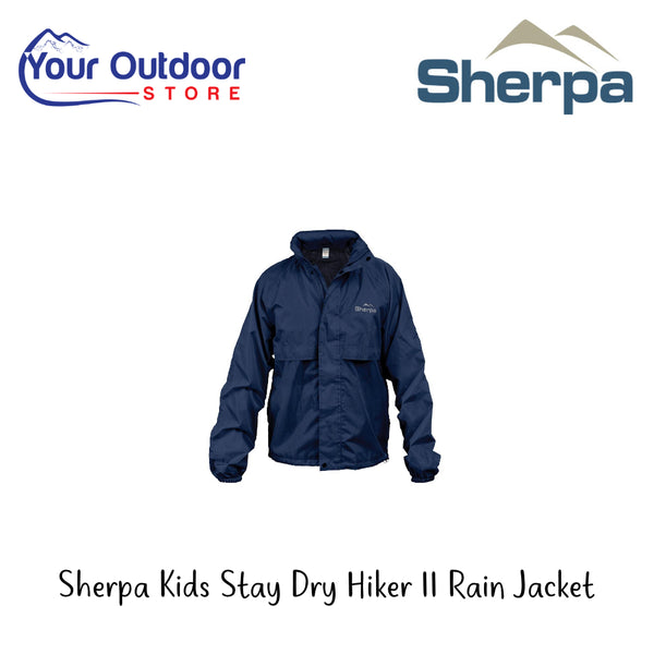 Sherpa Kids Stay Dry Hiker ll Rain Jacket | Hero Image Showing All Logos And Titles.