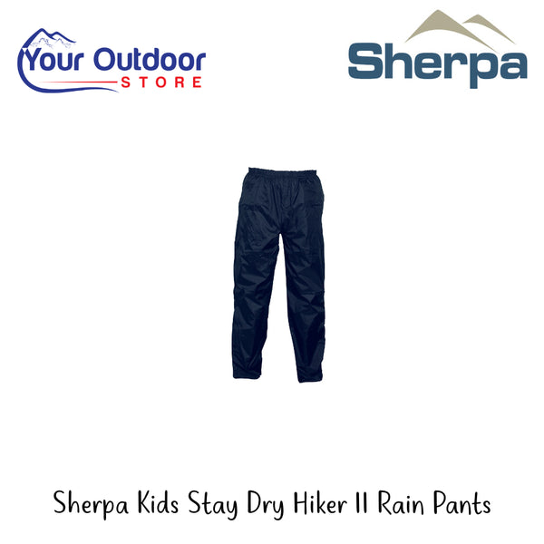 Sherpa Kids Stay Dry Hiker ll Rain Pants | Hero Image Showing All Logos And Titles.
