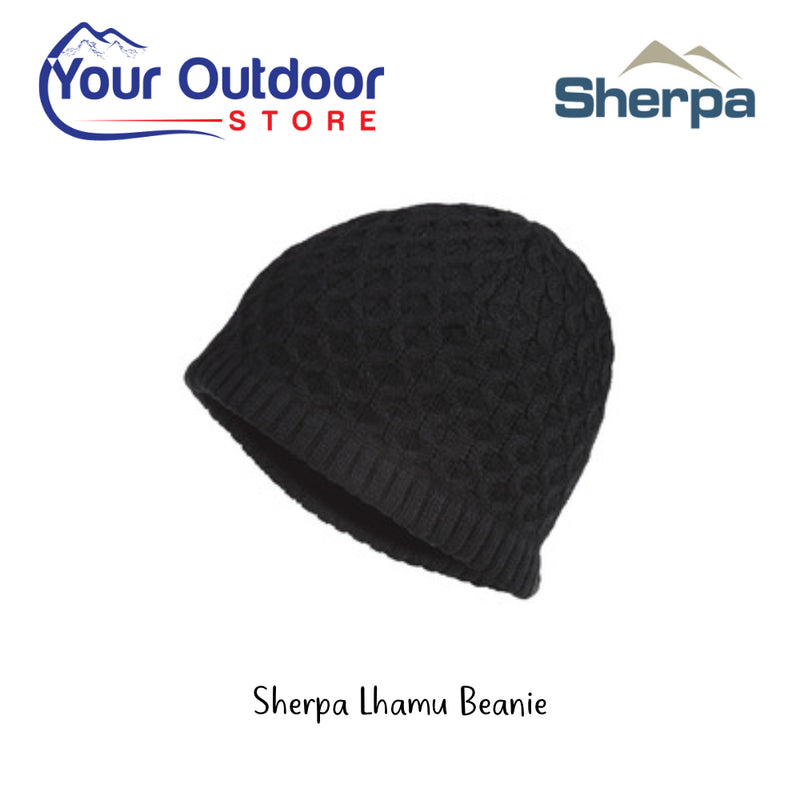 Sherpa Lhamu Beanie. Hero Image Showing Logos and Title. 