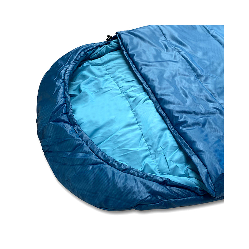 Teal | Sherpa Pemba 0 Sleeping Bag Image Showing Close Up View Of Hood, Zipper Closed.