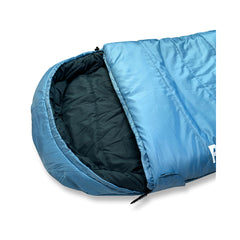 Blue | Sherpa Pemba -5 Sleeping Bag Image Showing Close Up Of Hood, Zipper Closed.