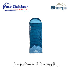 Sherpa Pemba +5 Sleeping Bag | Hero Image Showing Al logos And Titles.