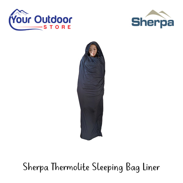 Sherpa Thermolite Sleeping Bag Liner | Hero Image Showing All Logos And Titles.